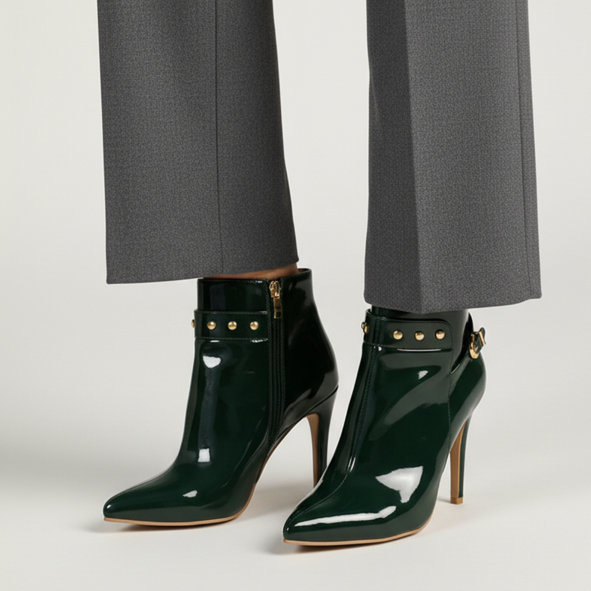 Damen Stiefeletten Glanzoptik Stiletto-Absatz Reißverschluss 11