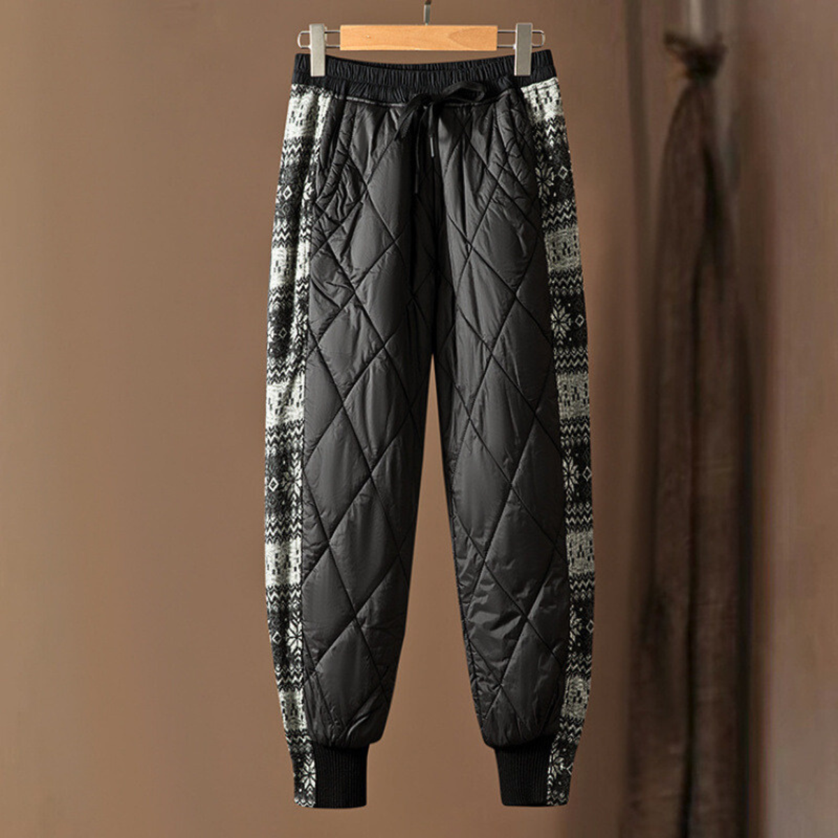 Herren Gesteppte Hose Elastischer Bund Gestrickte Seitenpaneele 4