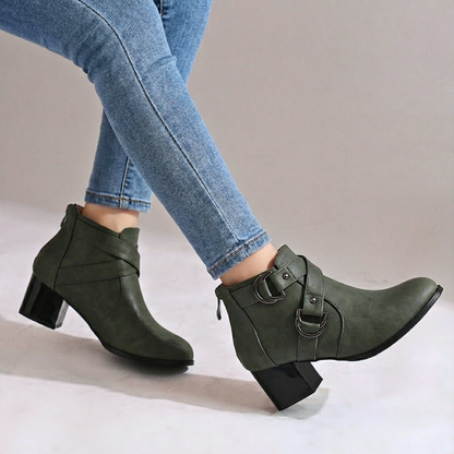 Damen Schnallenstiefel Blockabsatz Stiefel Schnallenoptik 4