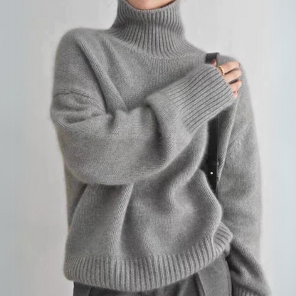 Damen Rollkragenpullover Strickpullover Rippbund Locker 5