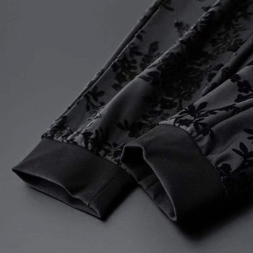 Damen Zweiteiler Jacquard Set Langarm Hose Kordelzug 5