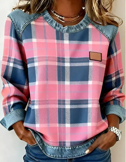 Karo-Sweatshirt Damen | Rundhalsausschnitt & Entspannter Schnitt 1