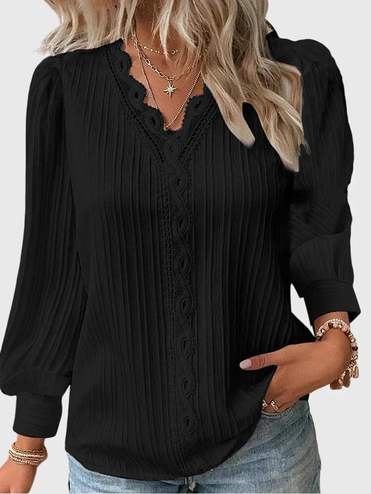 Pullover-Bluse Damen | Eleganter V-Ausschnitt mit Spitze 6
