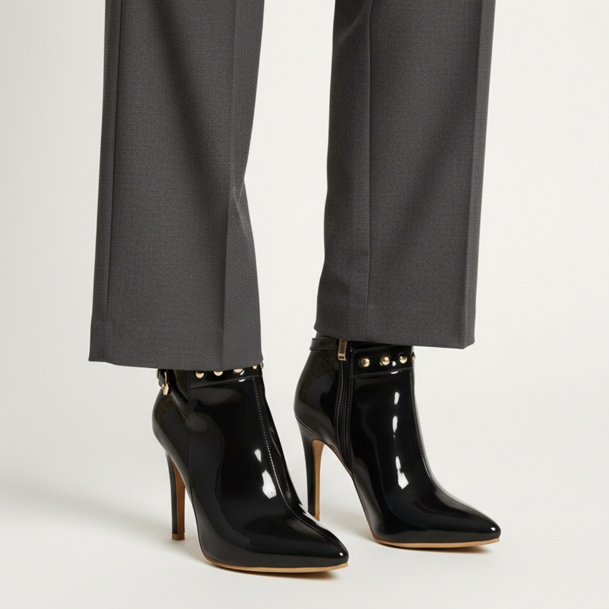 Damen Stiefeletten Glanzoptik Stiletto-Absatz Reißverschluss 7