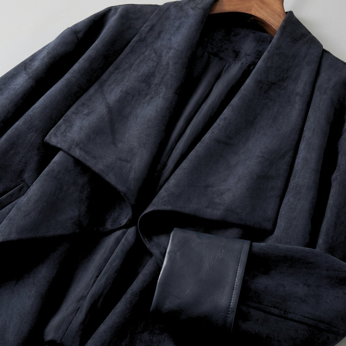 Damen Suede Jacket drapierter Reverskragen locker mit Ärmelaufschlägen 8