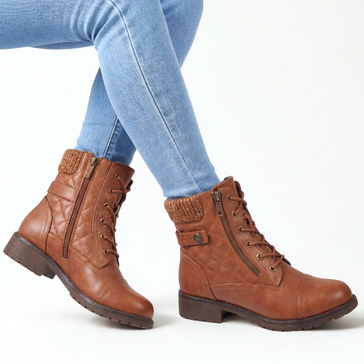 Damen Ankle Boots Gepolstert Gesteppt Reißverschluss 2