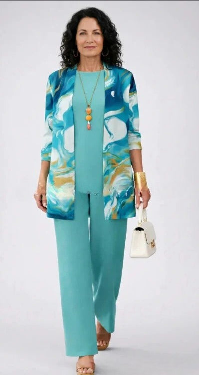 Cardigan Set Damen | 3-teilig mit Weste und Hose 44
