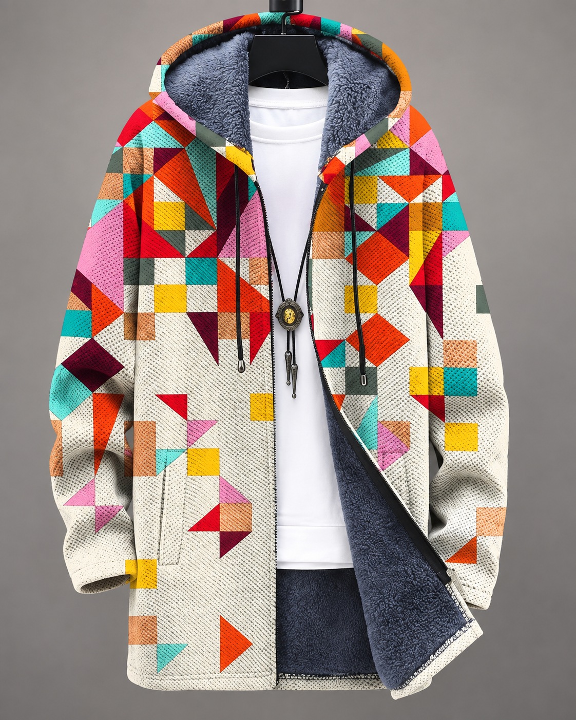 Kapuzenjacke Damen | Plüschfutter & Geometrisches Muster 2