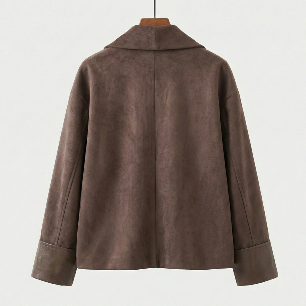 Damen Suede Jacket drapierter Reverskragen locker mit Ärmelaufschlägen 2