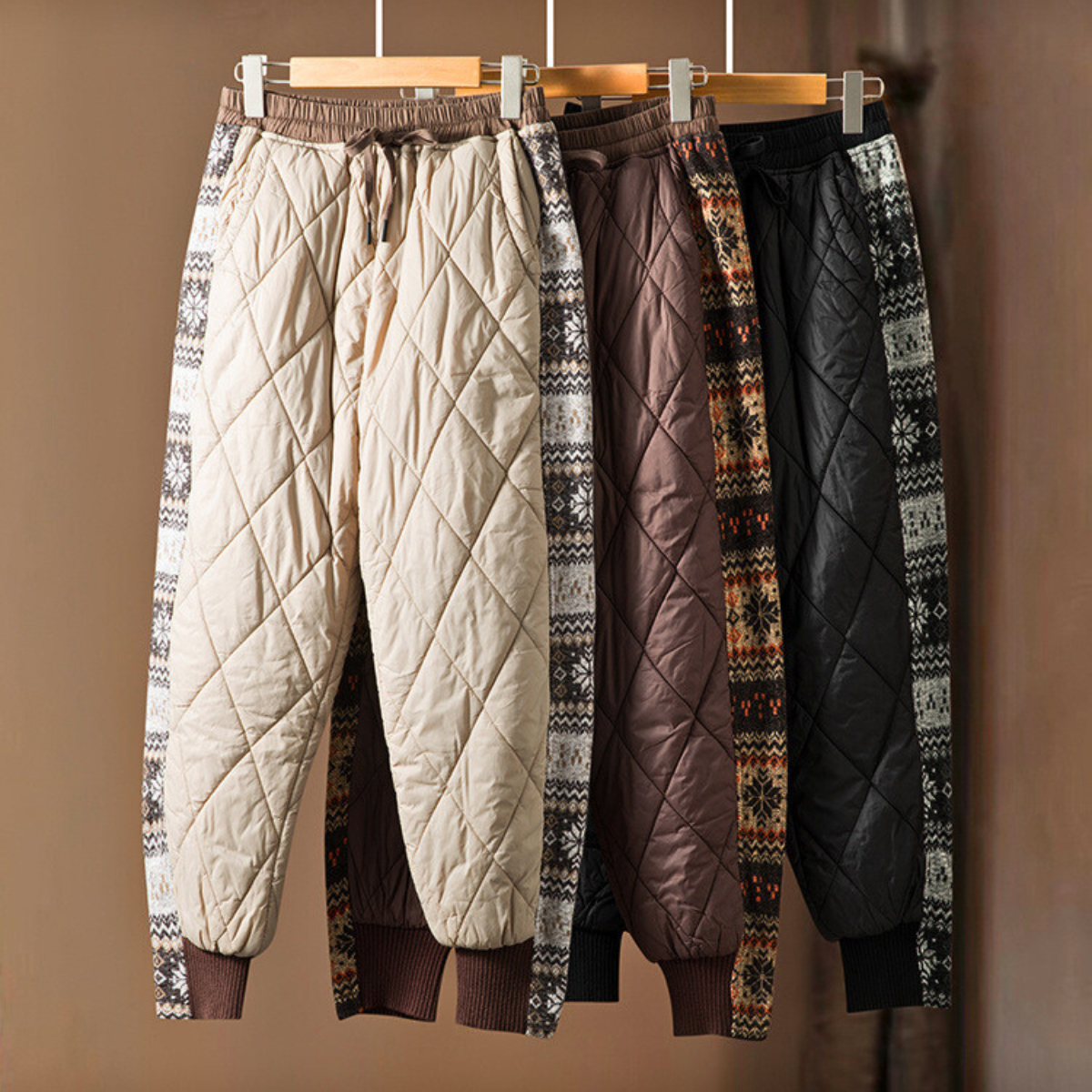 Herren Gesteppte Hose Elastischer Bund Gestrickte Seitenpaneele 5