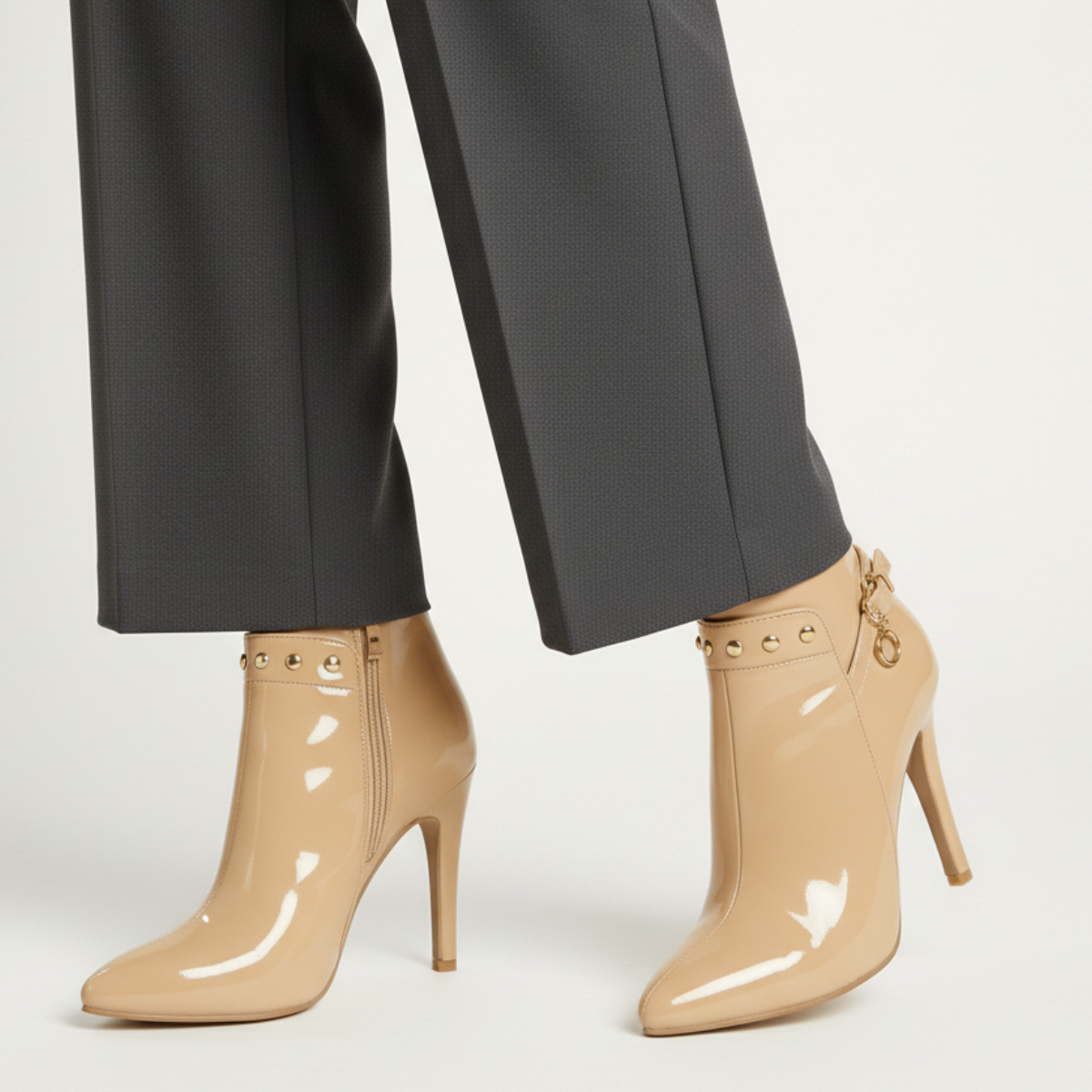Damen Stiefeletten Glanzoptik Stiletto-Absatz Reißverschluss 9