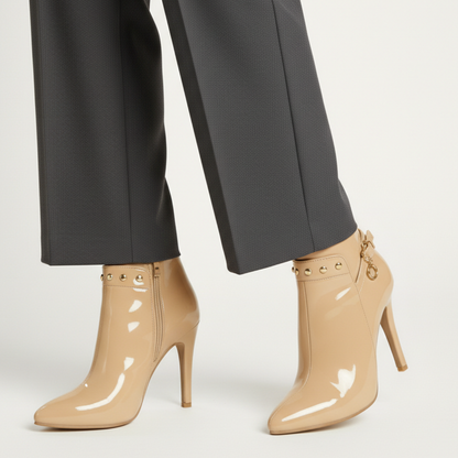 Damen Stiefeletten Glanzoptik Stiletto-Absatz Reißverschluss 9