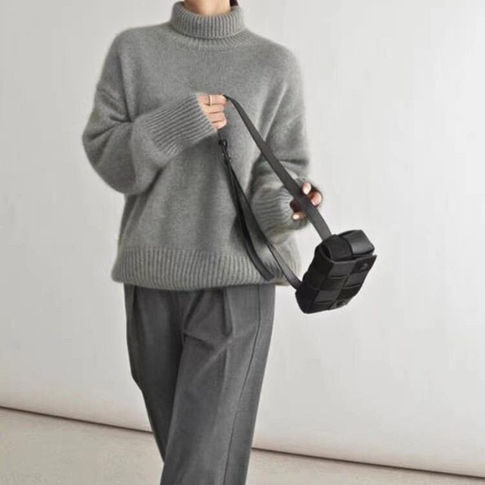 Damen Rollkragenpullover Strickpullover Rippbund Locker 7