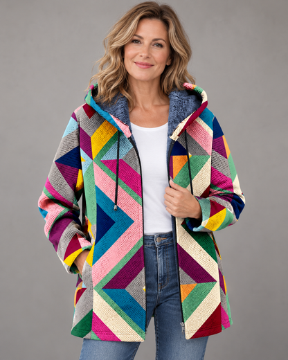 Kapuzenjacke Damen | Plüschfutter & Geometrisches Muster 1