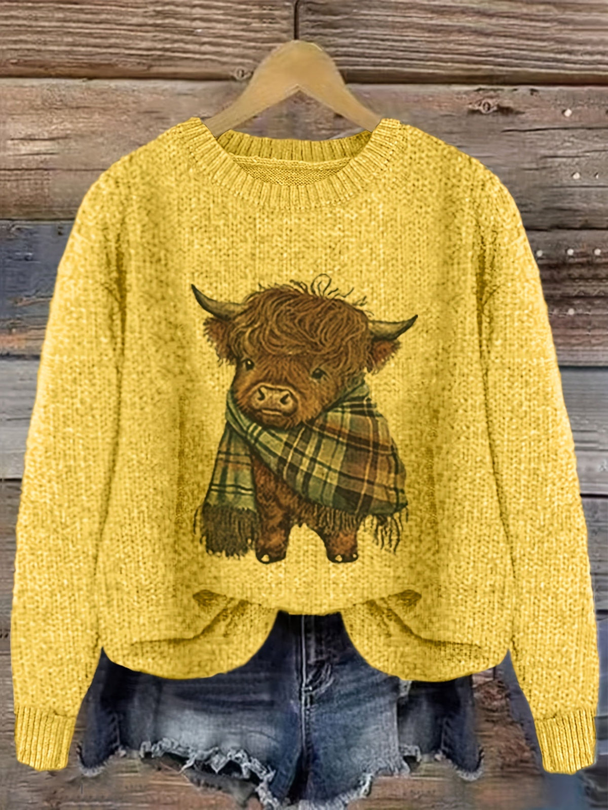 Strickpullover Damen | Highland-Kuh Motiv & Lockere Passform 7