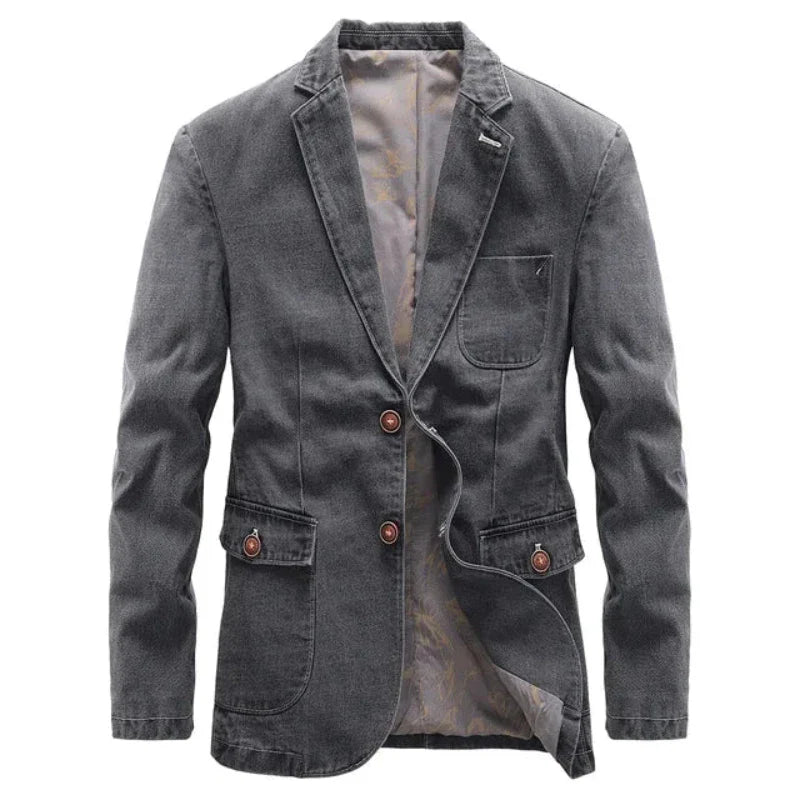 Herren Jeansjacke Dark Wash Knopfleiste Vintage Look 1