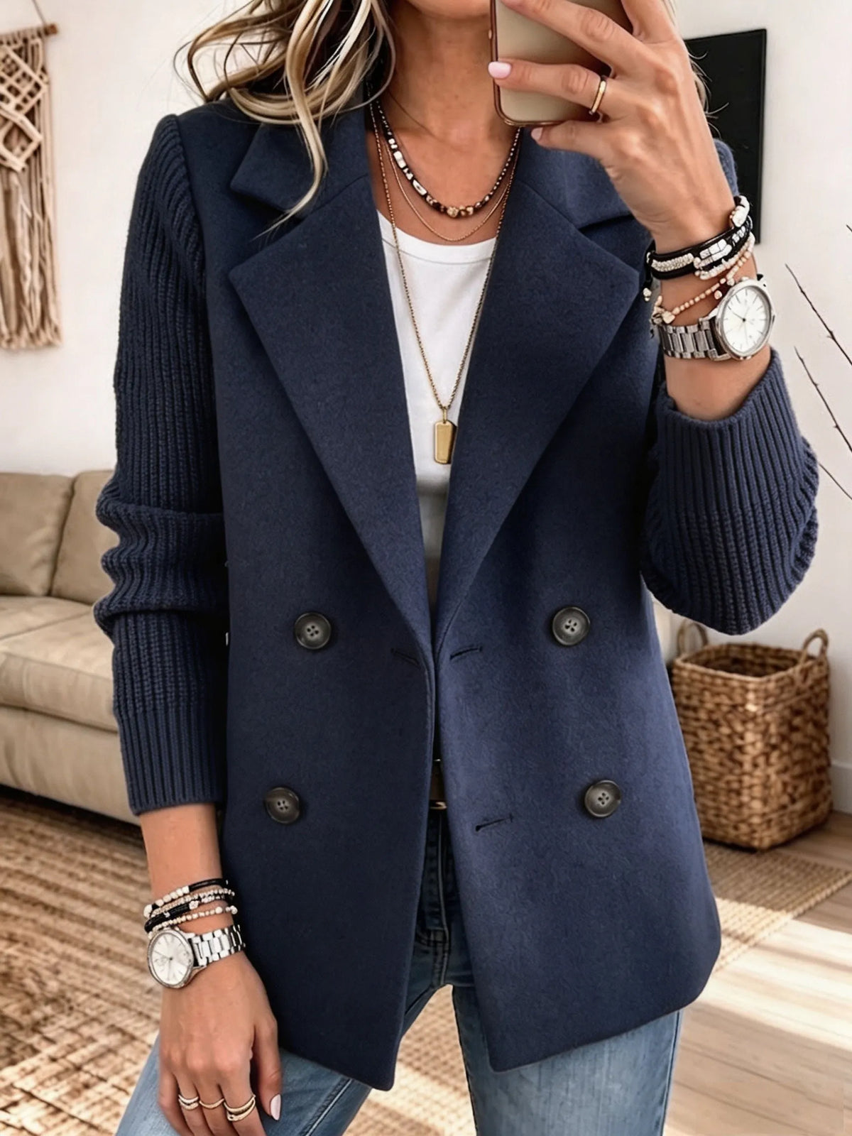 Blazer Damen | Doppelreihig mit Strickärmeln 5