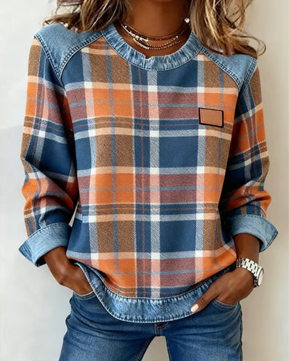 Karo-Sweatshirt Damen | Rundhalsausschnitt & Entspannter Schnitt 2