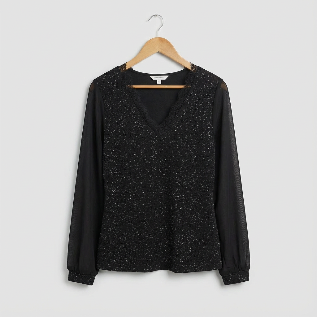 Blouse Damen Glanz | V-Ausschnitt & Langarm 1
