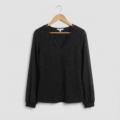 Blouse Damen Glanz | V-Ausschnitt & Langarm 1