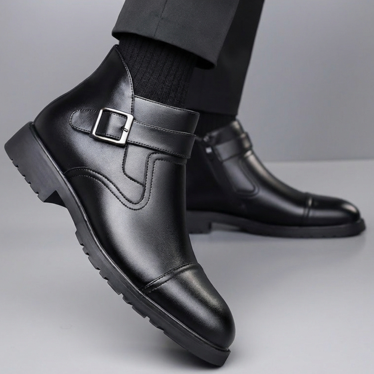 Damen Schnallenstiefeletten Ankle Boots Cap-Toe Design 8