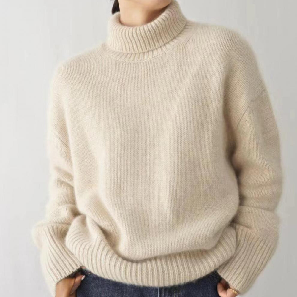 Damen Rollkragenpullover Strickpullover Rippbund Locker 8