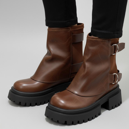 Damen Stiefel Schnallen Profilsohle Boots Used Look 1