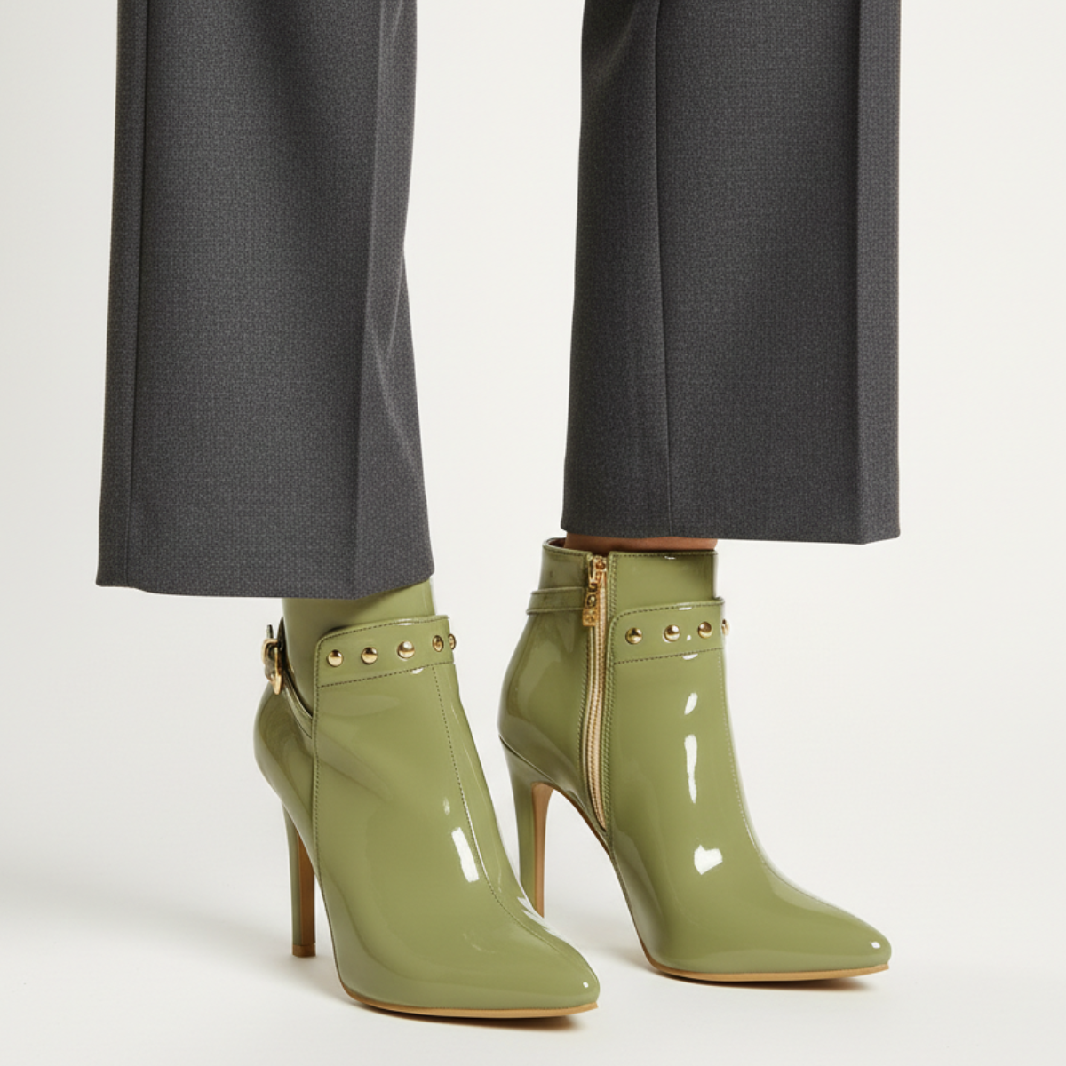 Damen Stiefeletten Glanzoptik Stiletto-Absatz Reißverschluss 2