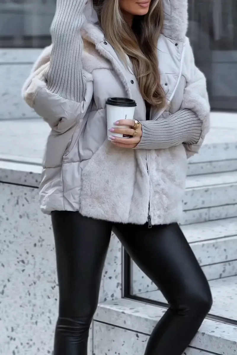 Winterjacke Damen mit Kapuze | Wärmeisolierend & Farbblock Design 10