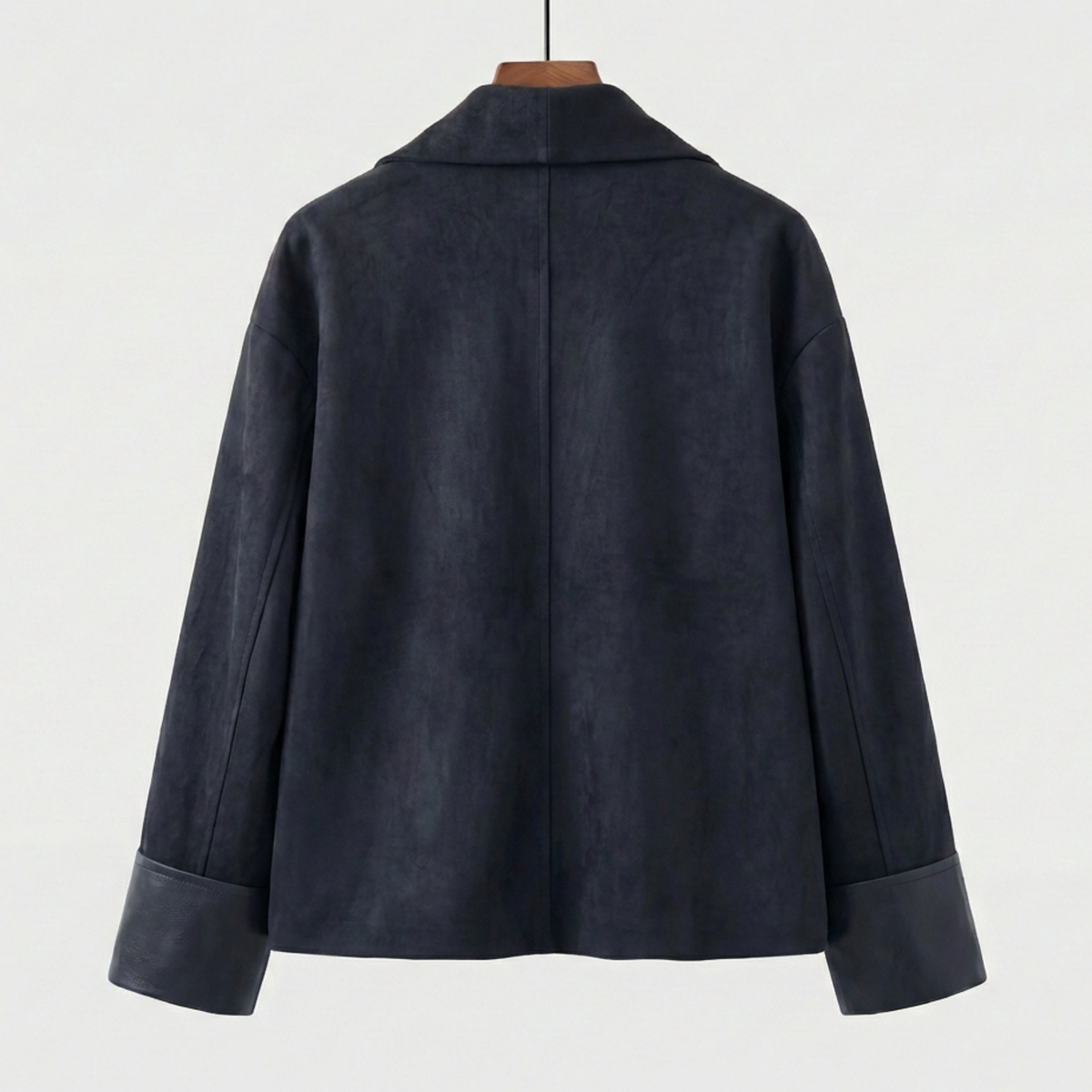 Damen Suede Jacket drapierter Reverskragen locker mit Ärmelaufschlägen 6