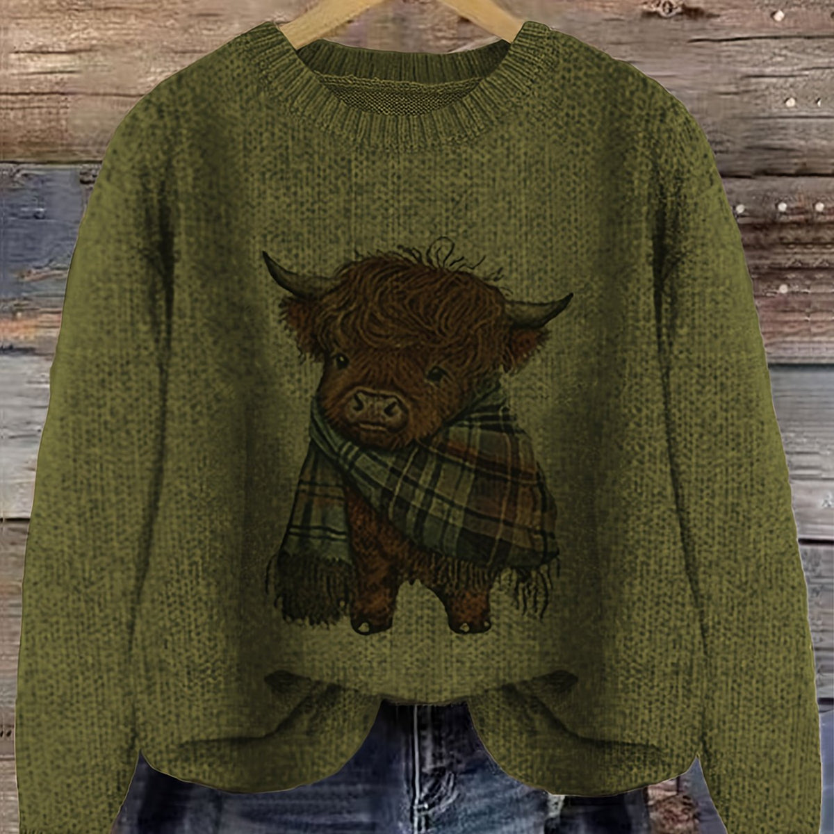 Strickpullover Damen | Highland-Kuh Motiv & Lockere Passform 17