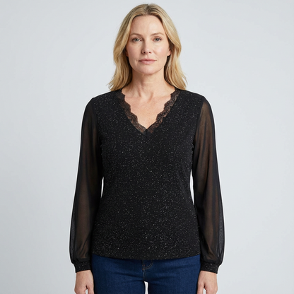 Blouse Damen Glanz | V-Ausschnitt & Langarm 2