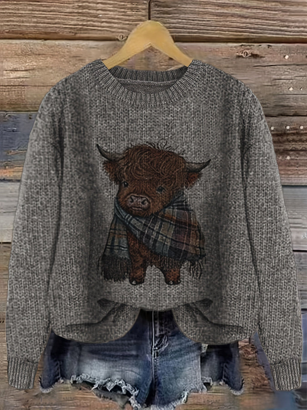 Strickpullover Damen | Highland-Kuh Motiv & Lockere Passform 2