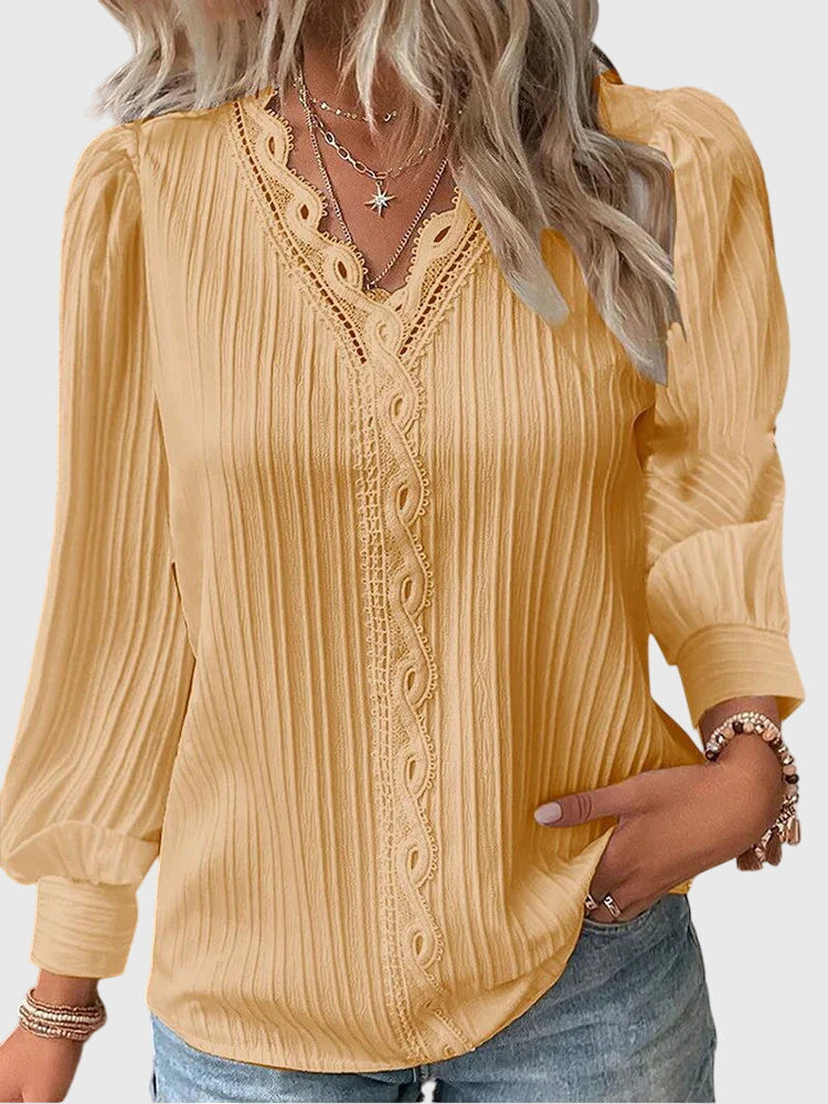 Pullover-Bluse Damen | Eleganter V-Ausschnitt mit Spitze 7