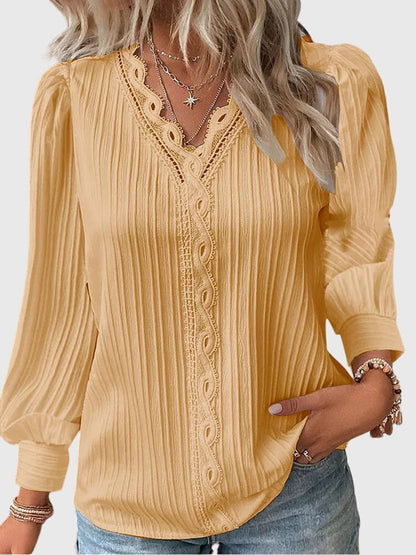 Pullover-Bluse Damen | Eleganter V-Ausschnitt mit Spitze 7