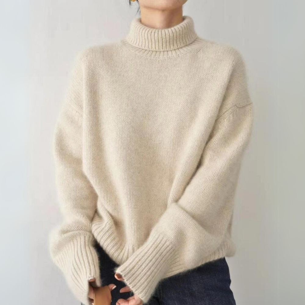 Damen Rollkragenpullover Strickpullover Rippbund Locker 9