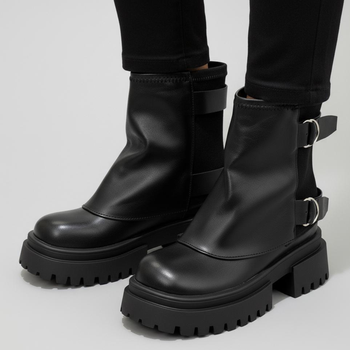 Damen Stiefel Schnallen Profilsohle Boots Used Look 6