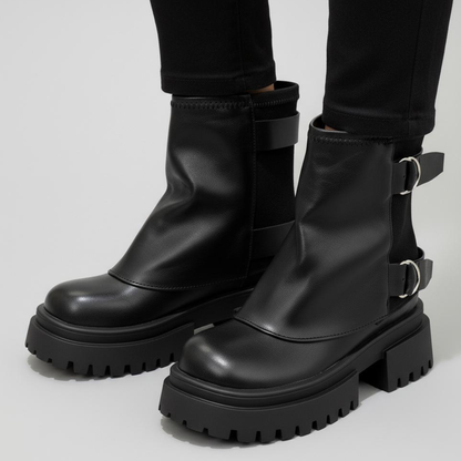 Damen Stiefel Schnallen Profilsohle Boots Used Look 6