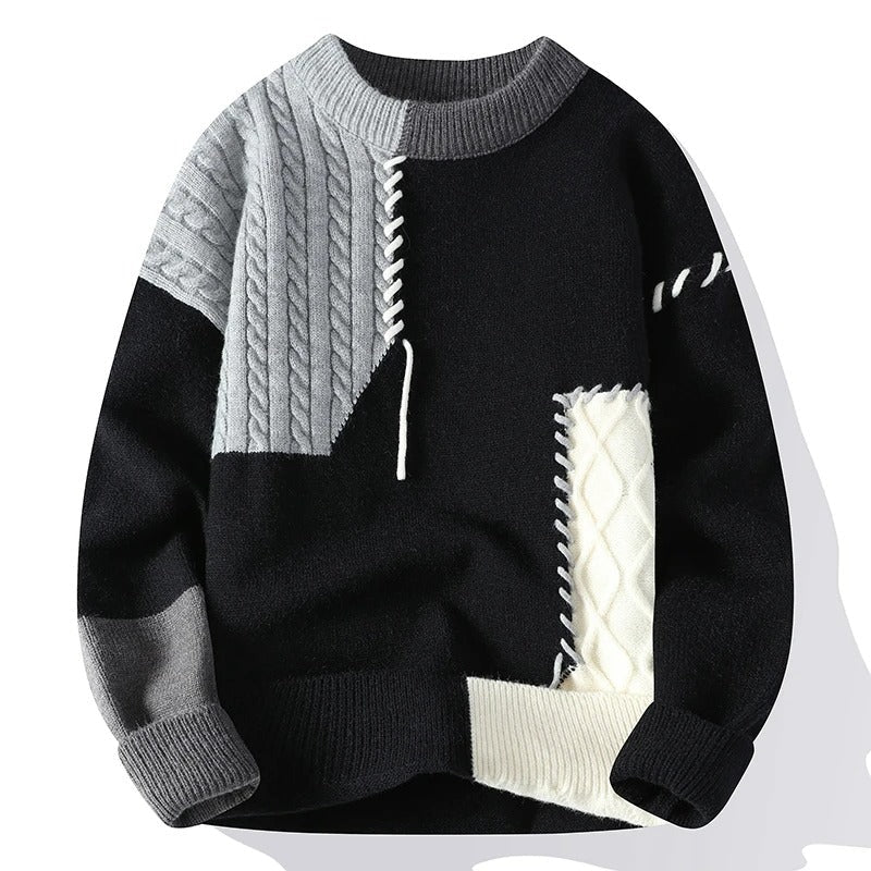 Rollkragenpullover Damen | Strukturiertes Patchwork-Design 1