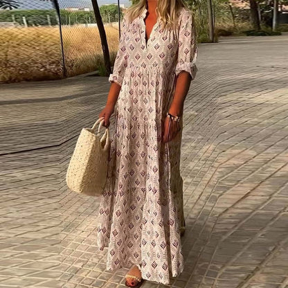 ALEXIS - Lässiges langärmeliges Kleid mit V-Ausschnitt 0