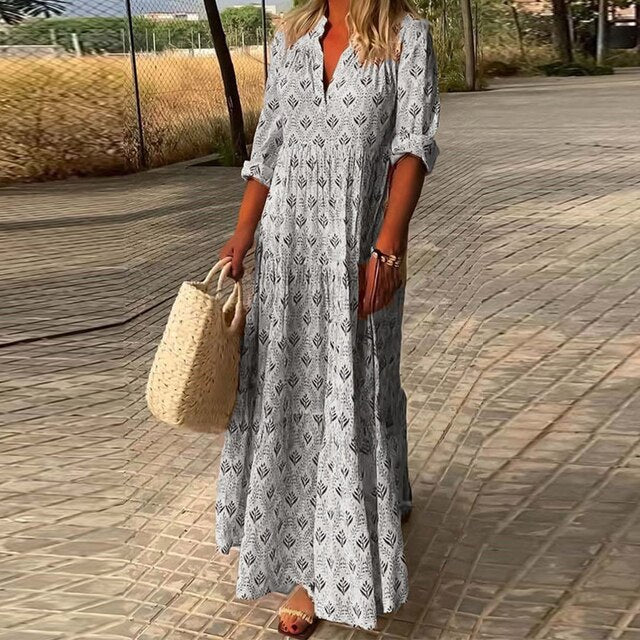 ALEXIS - Lässiges langärmeliges Kleid mit V-Ausschnitt 2