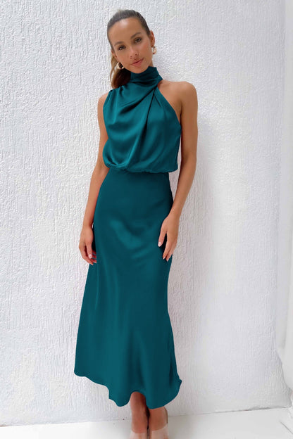 Abendkleid Damen | Neckholder mit drapiertem Oberteil