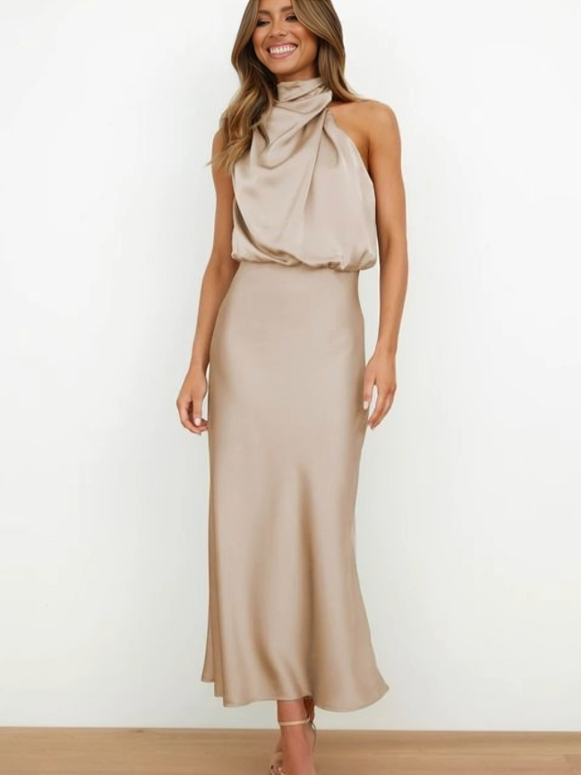 Abendkleid Damen | Neckholder mit drapiertem Oberteil
