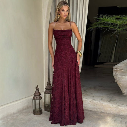 Maxikleid Damen | Bodenlang Abendkleid mit Spitzenbesatz & Gerafftem Oberteil