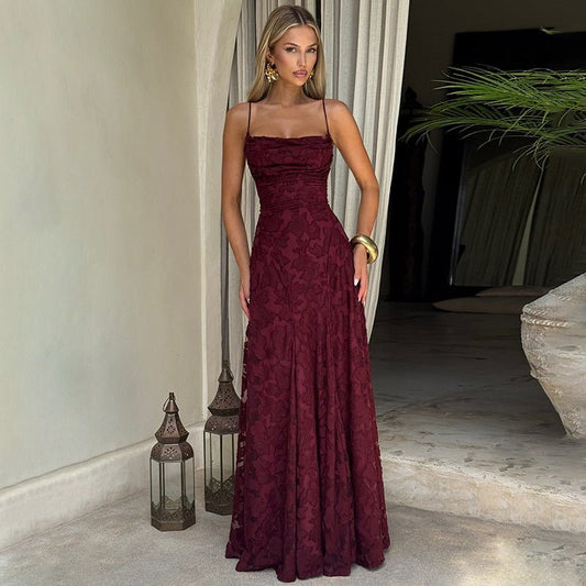 Maxikleid Damen | Bodenlang Abendkleid mit Spitzenbesatz & Gerafftem Oberteil