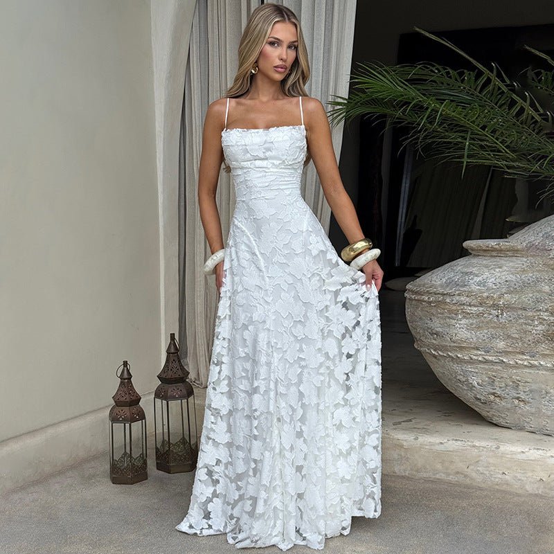 Maxikleid Damen | Bodenlang Abendkleid mit Spitzenbesatz & Gerafftem Oberteil