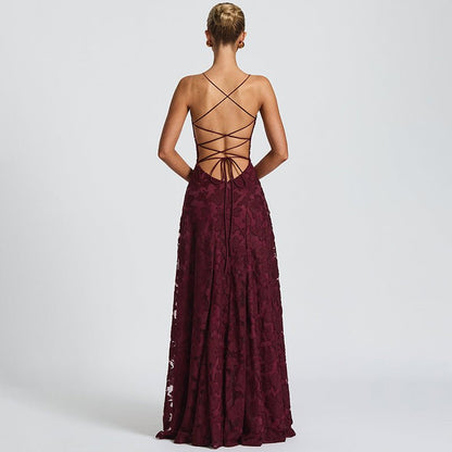 Maxikleid Damen | Bodenlang Abendkleid mit Spitzenbesatz & Gerafftem Oberteil