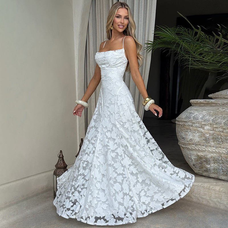 Maxikleid Damen | Bodenlang Abendkleid mit Spitzenbesatz & Gerafftem Oberteil