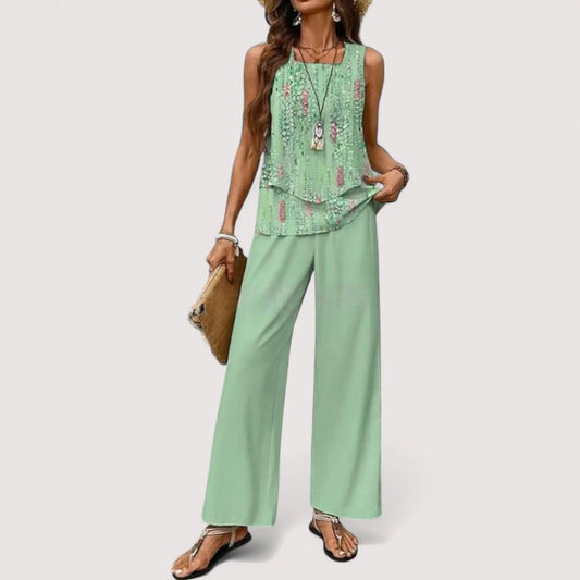 Zweiteiler Damen Sommer | Blumenprint Top & Weite Palazzo Hose