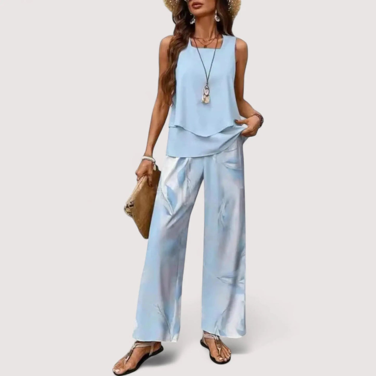 Zweiteiler Damen Sommer | Blumenprint Top & Weite Palazzo Hose